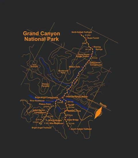 Grand Canyon National Park Trail Map Hiking Love Tee