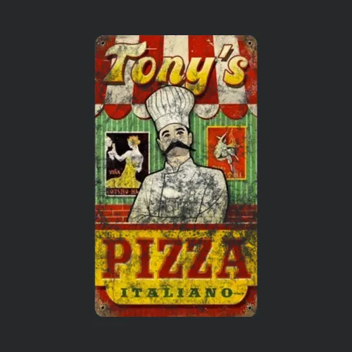 Tonys Pizza Italiano Retro Pizzeria Sign Foodie Worn