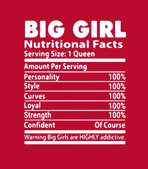 Big Girl Nutrition Facts Serving Size 1 Queen Amount Per Serving