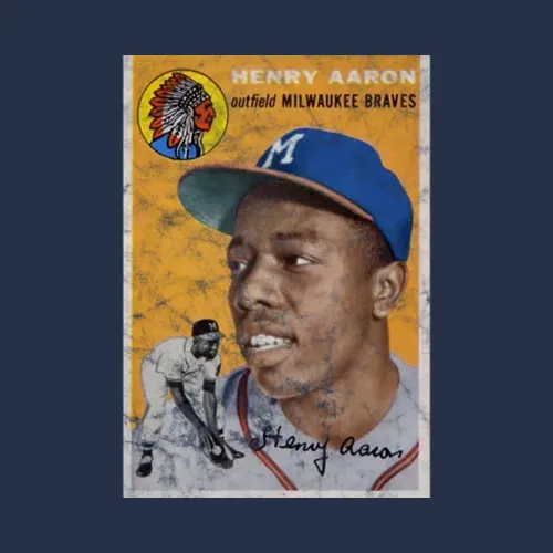 Hank Aaron 1954 Retro Sports Baseball Collectors Card Fan Worn Look T