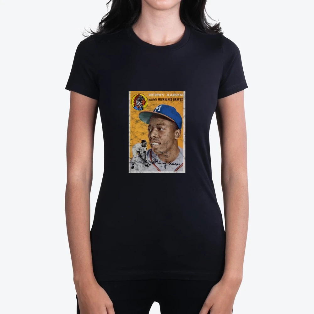 Hank Aaron 1954 Retro Sports Baseball Collectors Card Fan Worn Look T