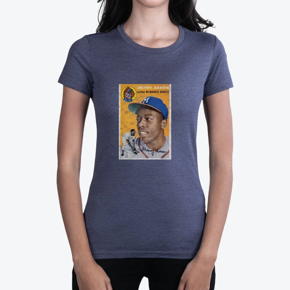 Hank Aaron 1954 Retro Sports Baseball Collectors Card Fan Worn Look T