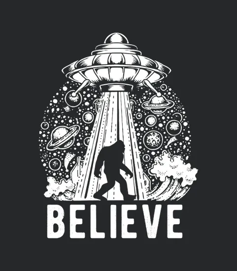 Abduction Believe Vintage Alien Spaceship Bigfoot