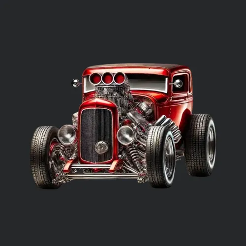 Classic Hot Rod With Chrome Engine And Bold Red