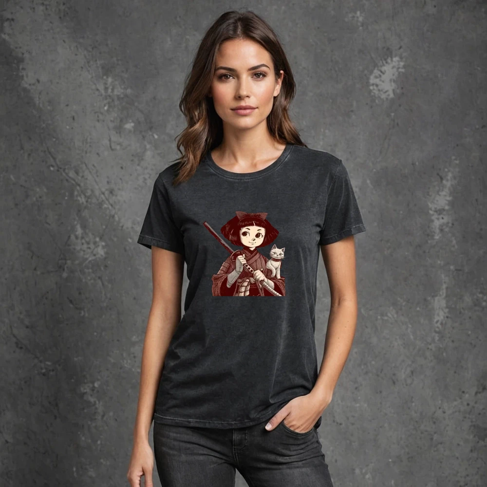 Chibi Samurai Warrior Cat Companion And Blossoms